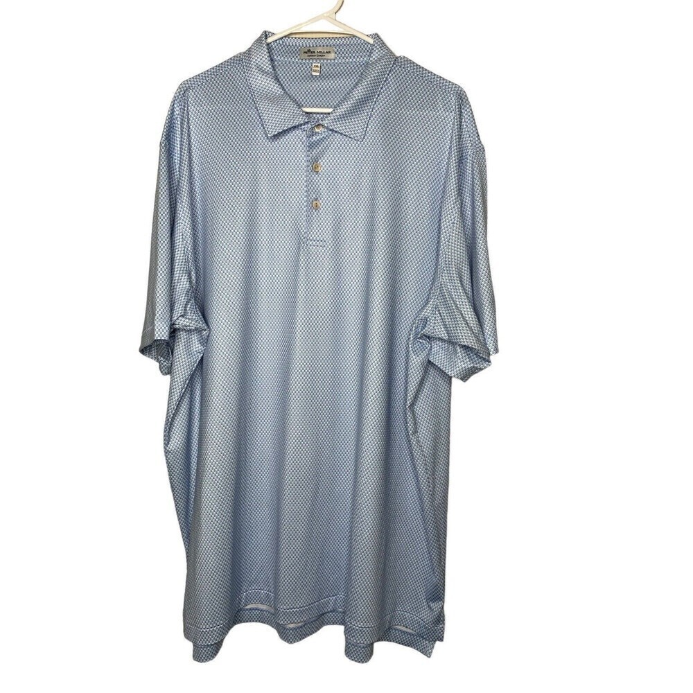 Peter Millar Polo Jersey Shirt All Over Print Summer Comfort Mens XXL Blue 2X